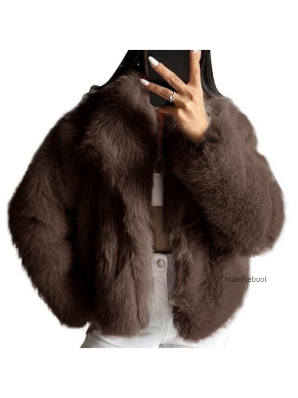 Faux Fur Long Sleeve Cropped Jacket Oversized Winter Coat